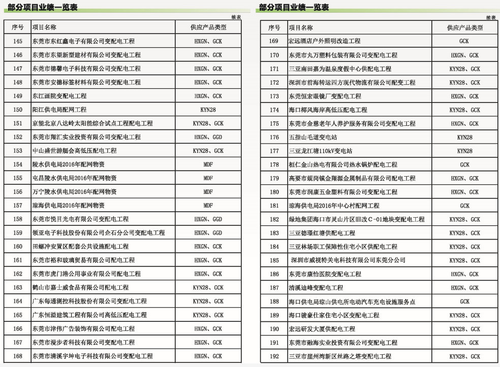 项目业绩一览表